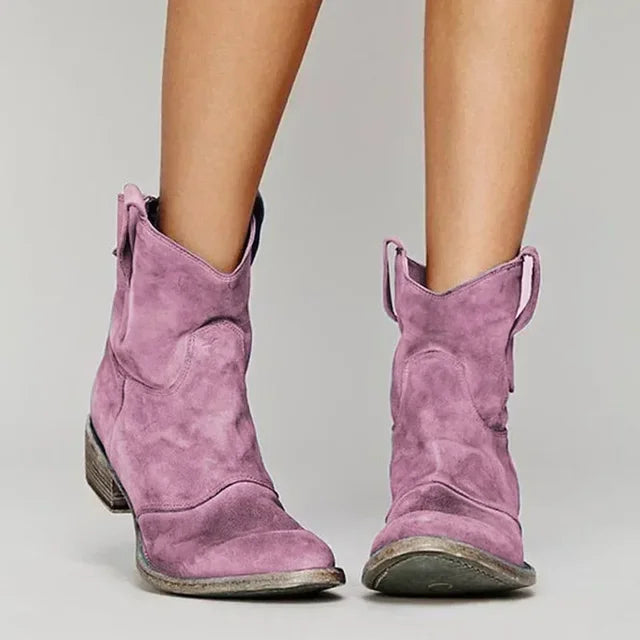 Bottes en Similicuir Suédé de Style Cowboy