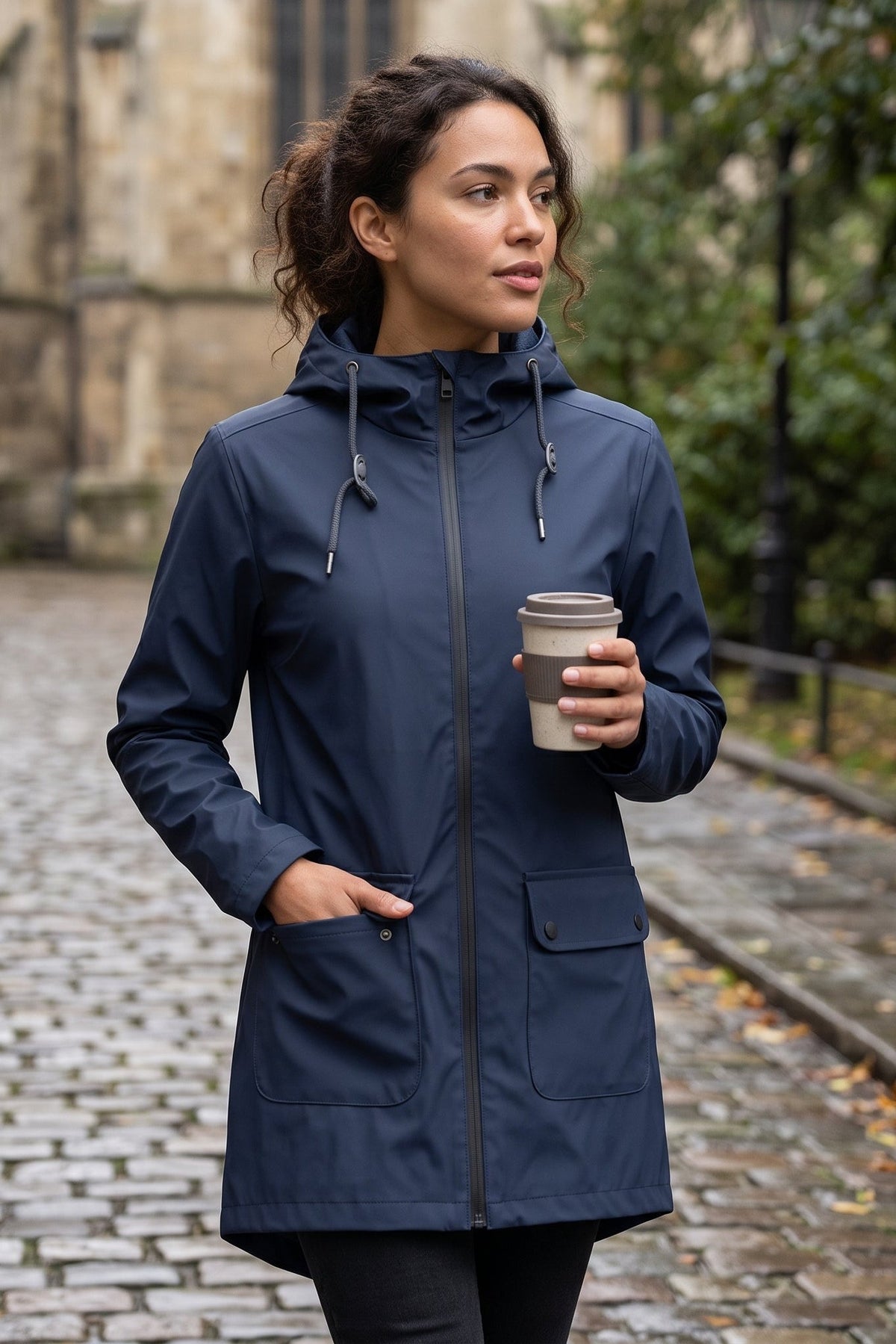 Manteau utilitaire à capuche et fermeture éclair longue