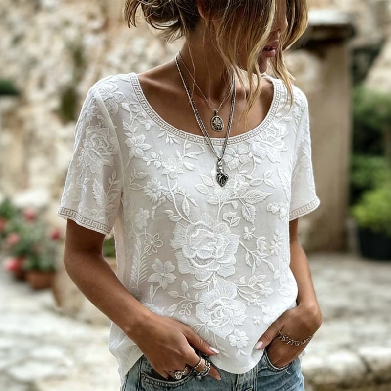 Malie | Blouse vintage pour femmes avec broderie florale