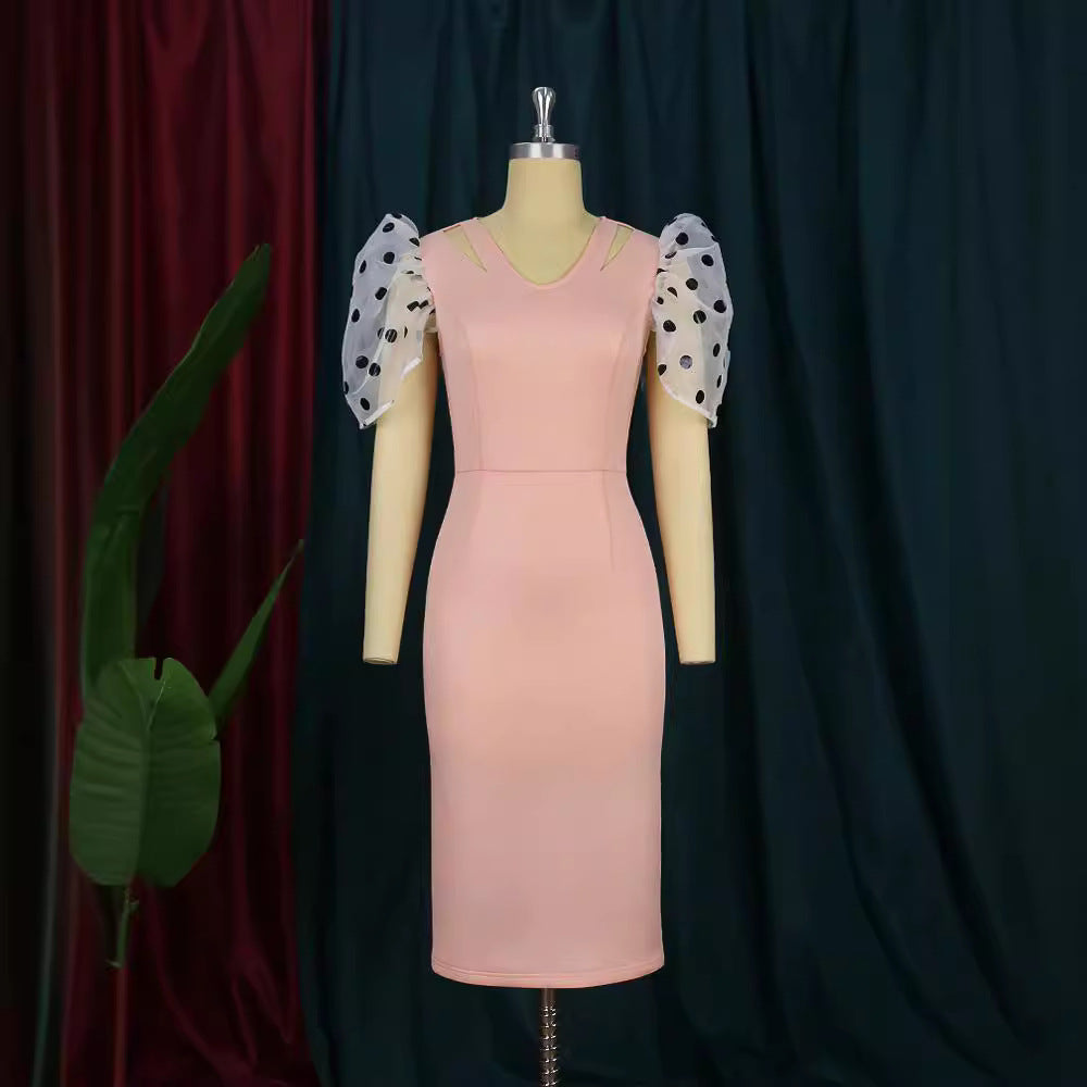 Robe en Béton Sculpté avec Manches Puff Transparente Mirla