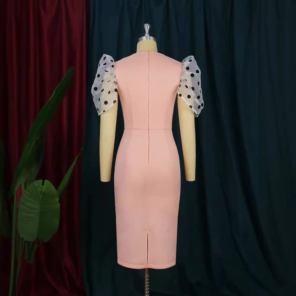 Robe en Béton Sculpté avec Manches Puff Transparente Mirla