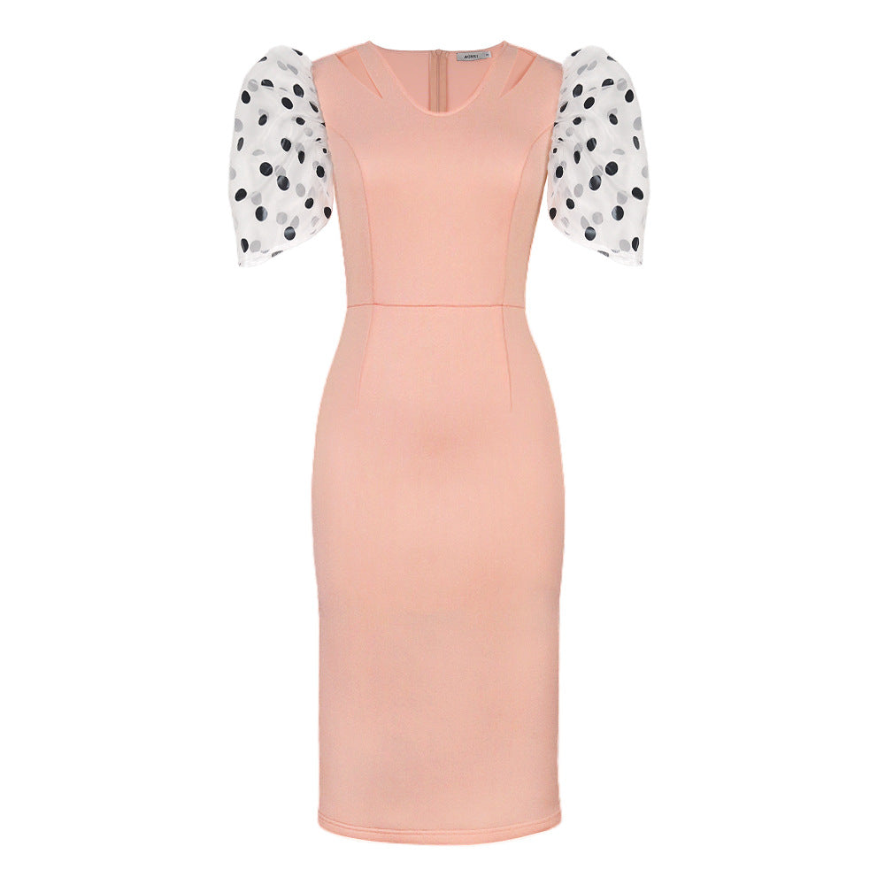 Robe en Béton Sculpté avec Manches Puff Transparente Mirla