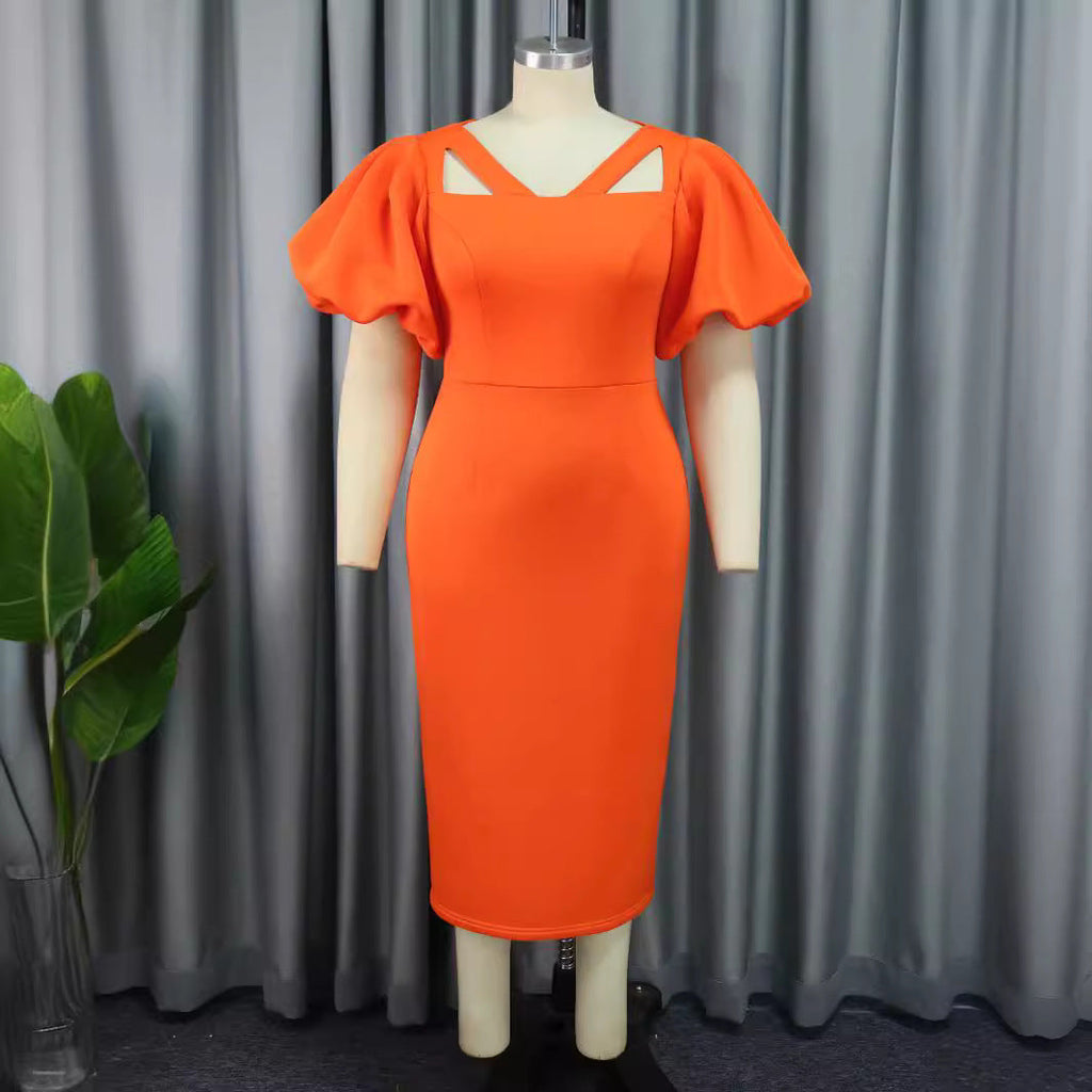 Robe en béton sculpté avec des manches bouffantes volumineuses et un décolleté en U innovant Mirla