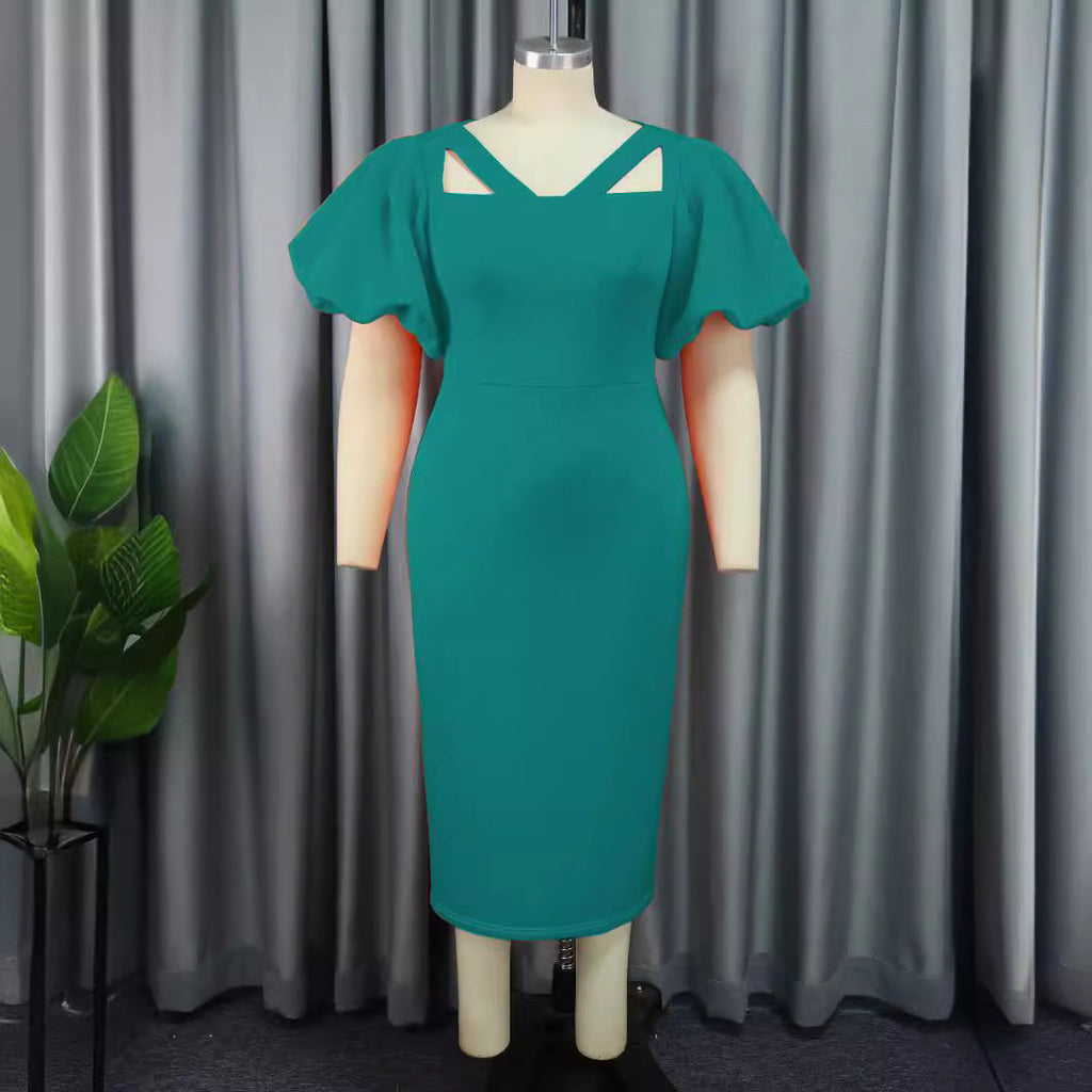 Robe en béton sculpté avec des manches bouffantes volumineuses et un décolleté en U innovant Mirla