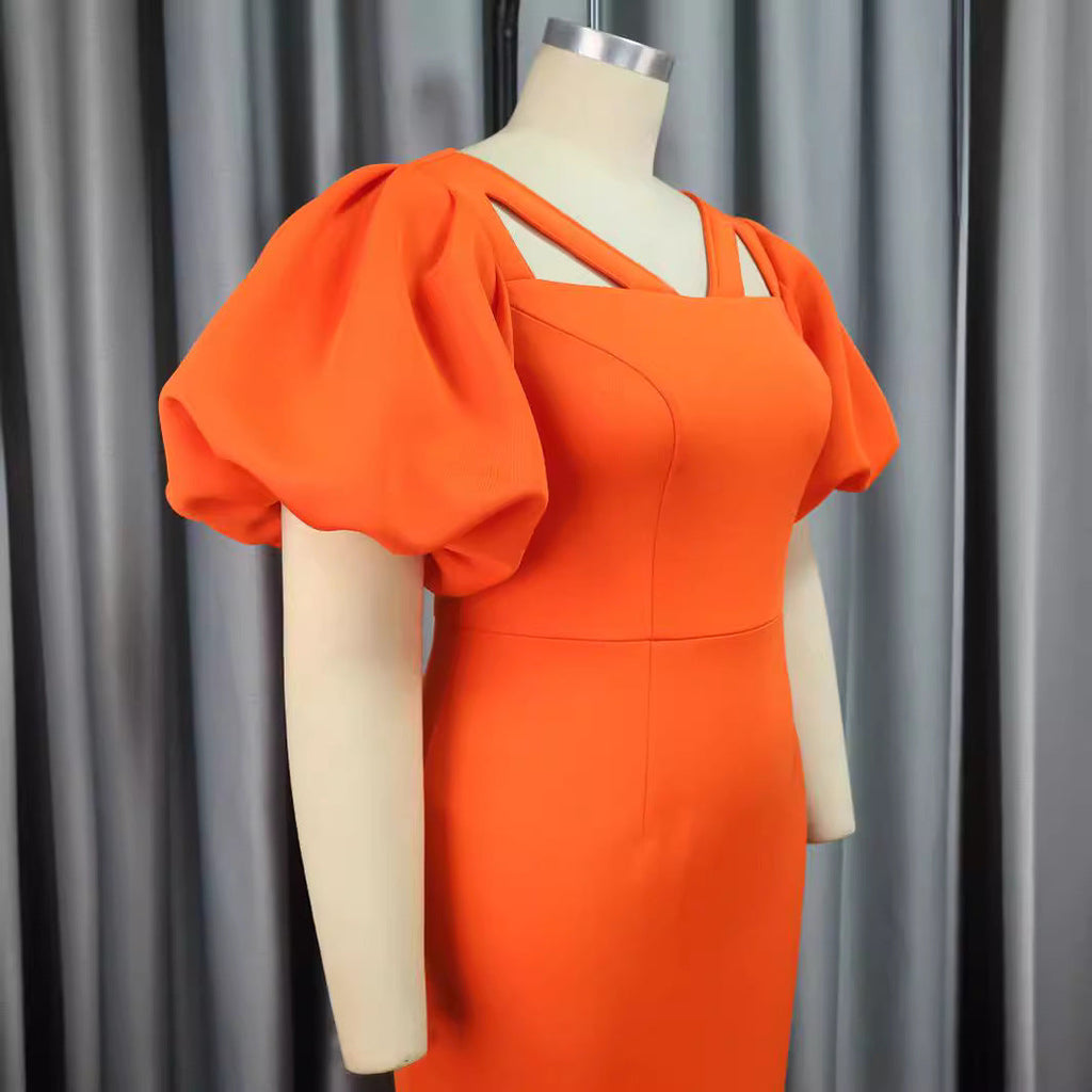 Robe en béton sculpté avec des manches bouffantes volumineuses et un décolleté en U innovant Mirla