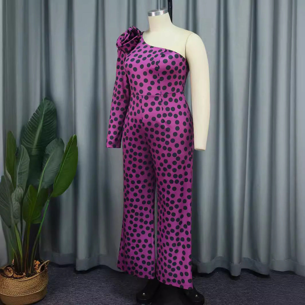 Combinaison Glamour de Dame avec design asymétrique et détail en volants Mirla