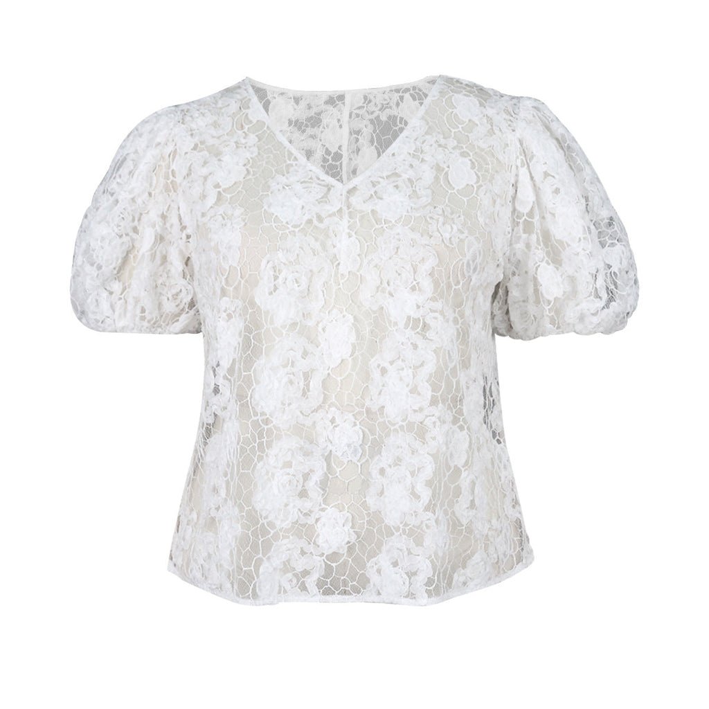 Blouse en dentelle ludique avec des manches volumineuses Mirla