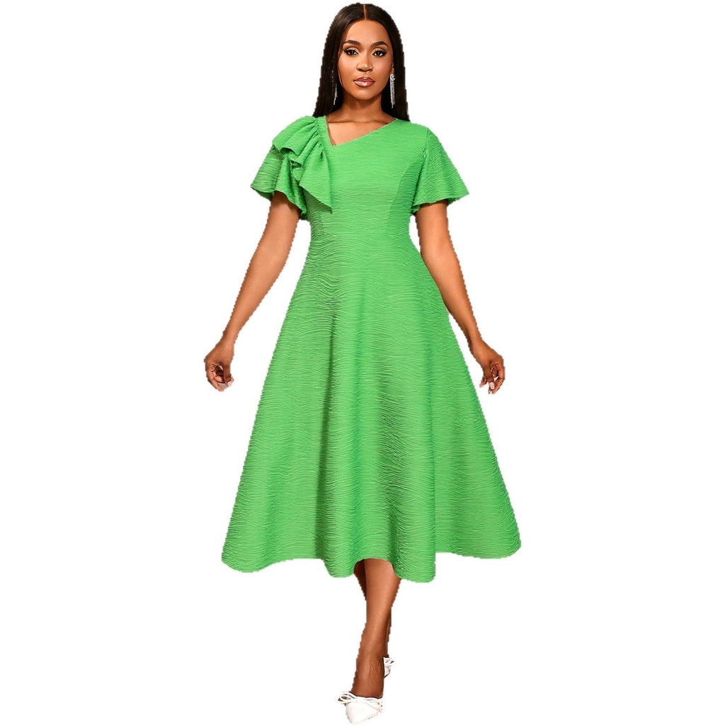 Robe midi femme avec écharpe asymétrique et manches volumineuses Mirla