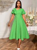 Robe midi femme avec écharpe asymétrique et manches volumineuses Mirla