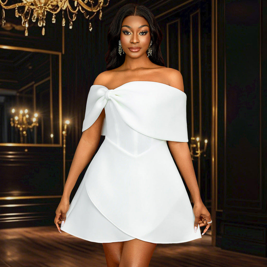 Robe Mini Off-Shoulder avec Détail Nœud Mirla