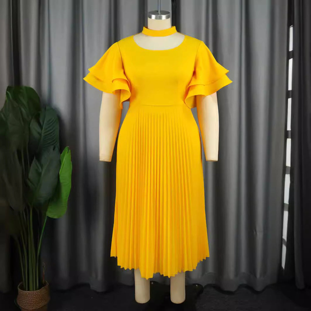 Robe Maxi Plissée Femme avec Choker et manches volumineuses Mirla