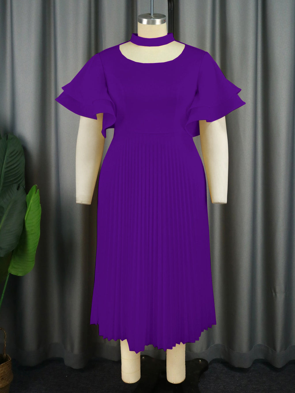 Robe Maxi Plissée Femme avec Choker et manches volumineuses Mirla
