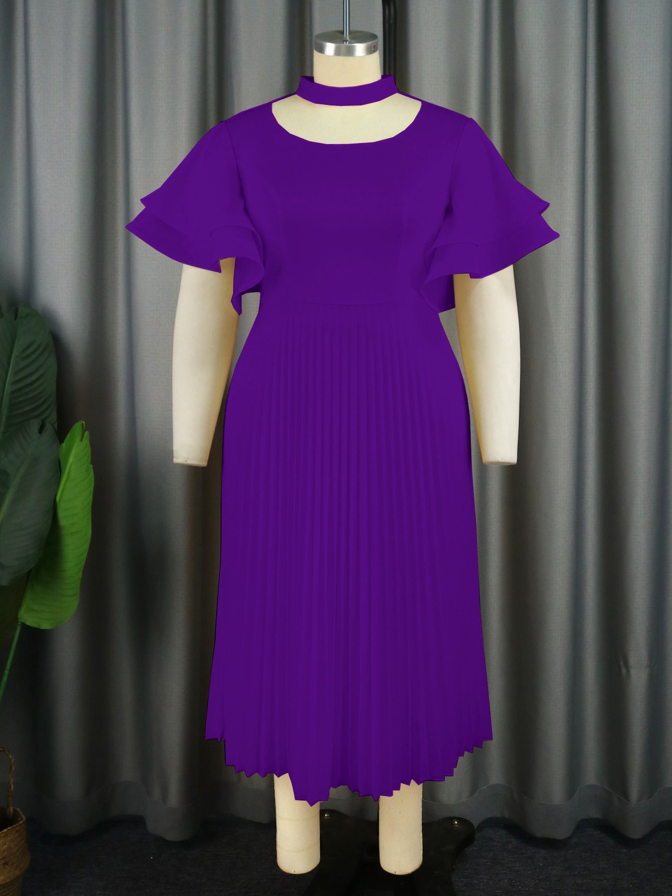 Robe Maxi Plissée Femme avec Choker et manches volumineuses Mirla
