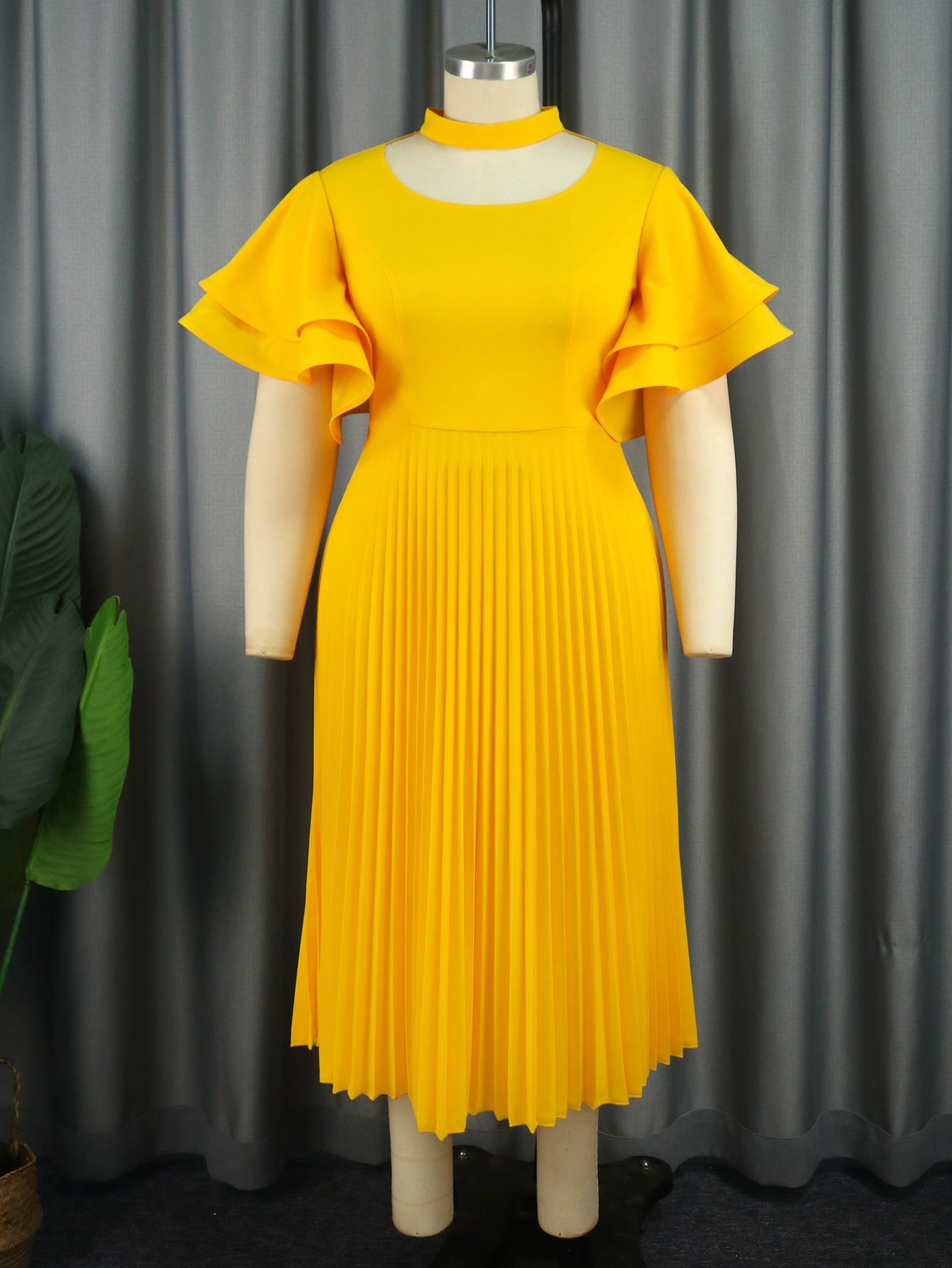 Robe Maxi Plissée Femme avec Choker et manches volumineuses Mirla