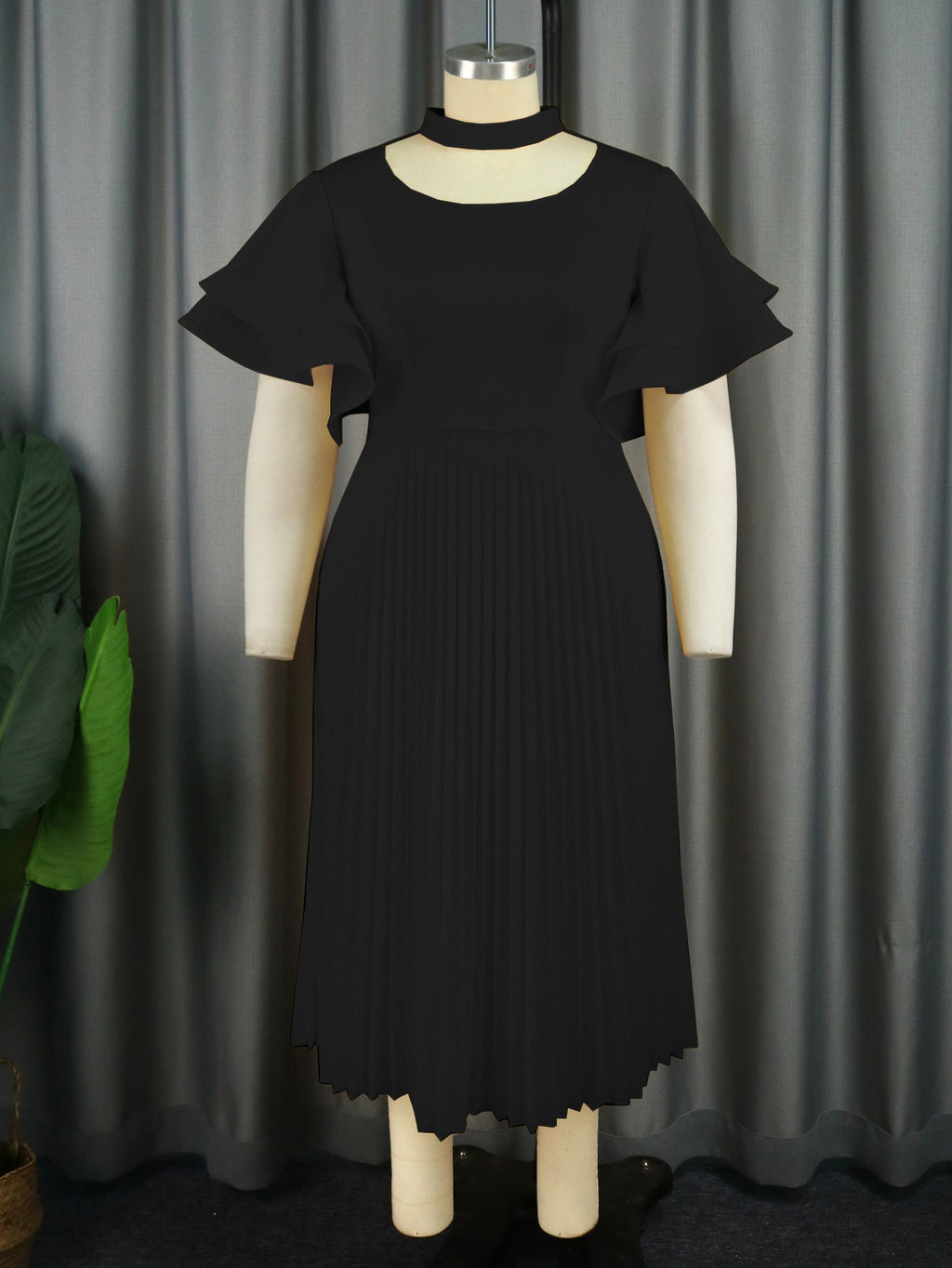 Robe Maxi Plissée Femme avec Choker et manches volumineuses Mirla