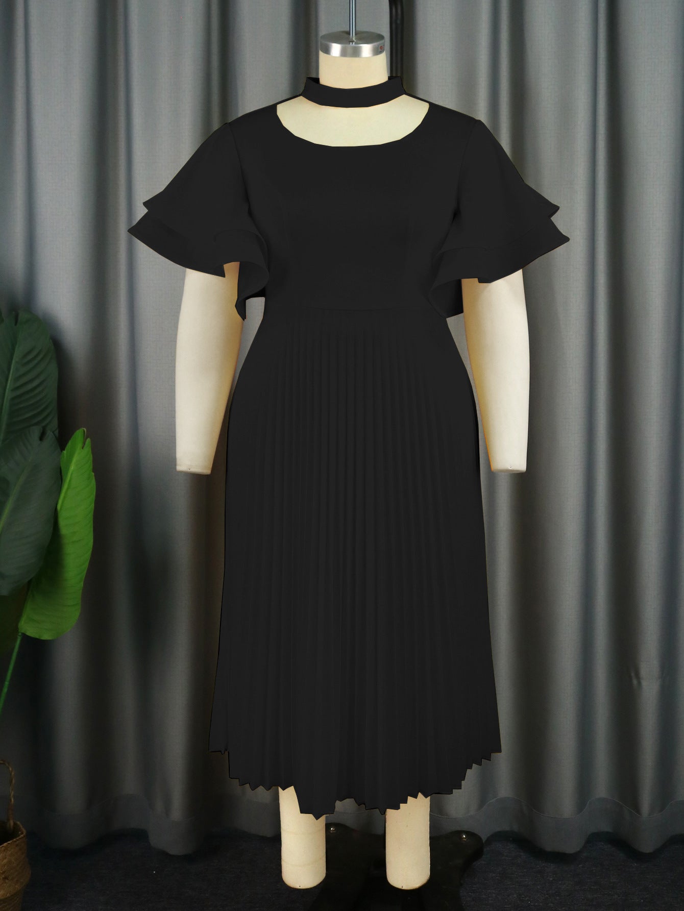 Robe Maxi Plissée Femme avec Choker et manches volumineuses Mirla