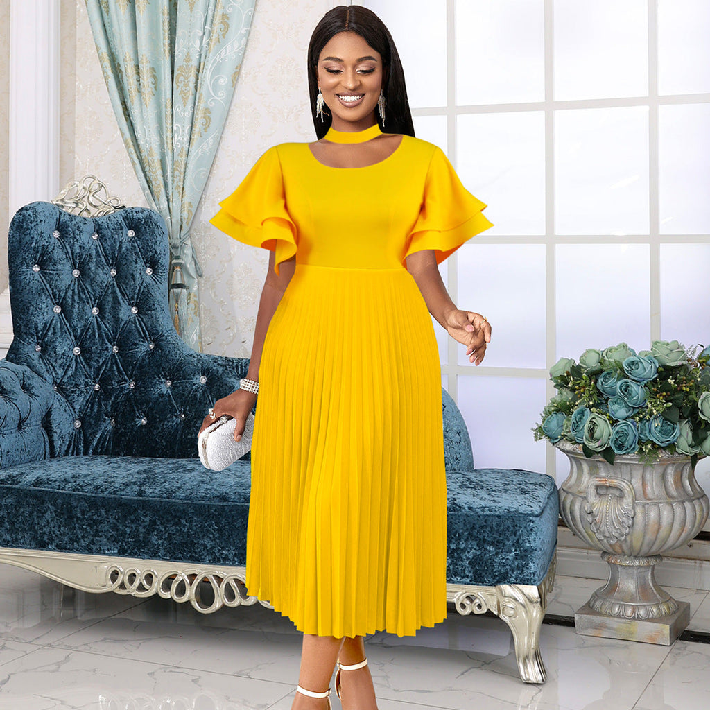Robe Maxi Plissée Femme avec Choker et manches volumineuses Mirla