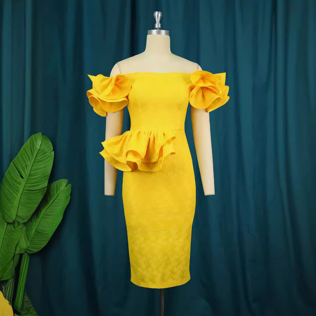 Robe de cocktail ajustée avec des manches bouffantes froncées Mirla