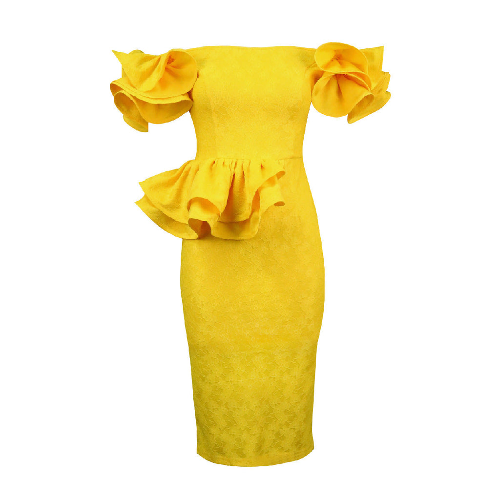 Robe de cocktail ajustée avec des manches bouffantes froncées Mirla