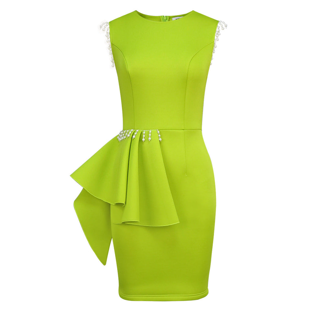 Robe sculptée pour femme avec volant asymétrique et détails en perles Mirla