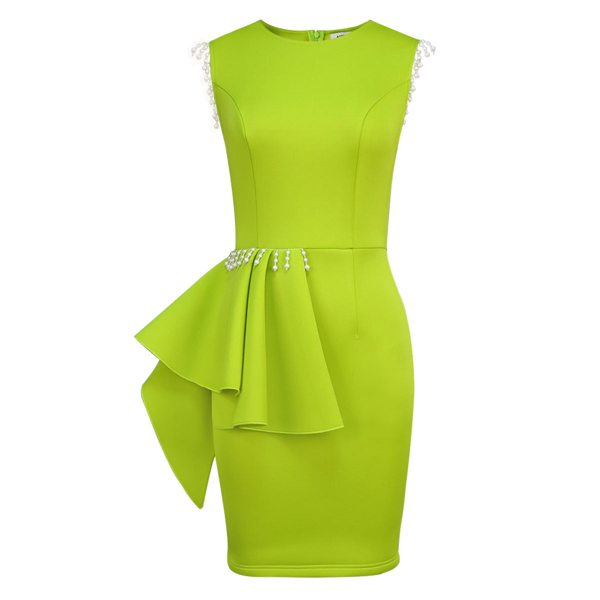 Robe sculptée pour femme avec volant asymétrique et détails en perles Mirla