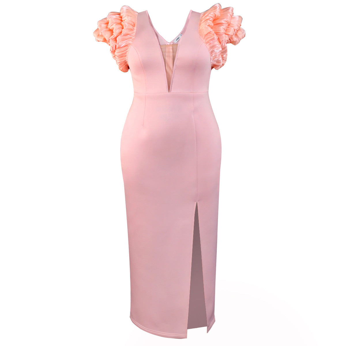 Robe maxi femme avec volants extravagants et décolleté en V profond Mirla
