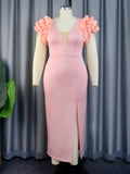 Robe maxi femme avec volants extravagants et décolleté en V profond Mirla
