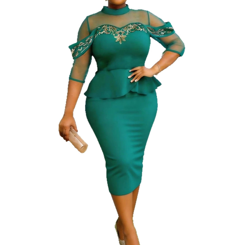 Robe ajustée pour femmes avec manches transparentes et drapé en tulle raffiné Mirla