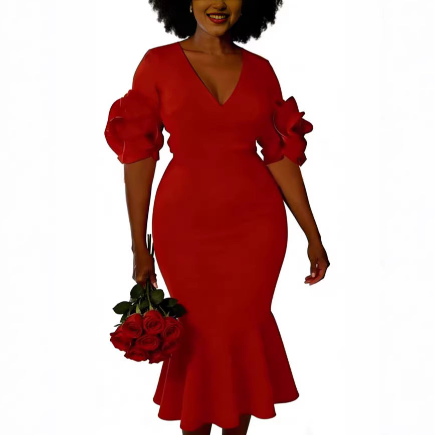 Robe ajustée pour femmes avec manches volantées et détails en dentelle Mirla