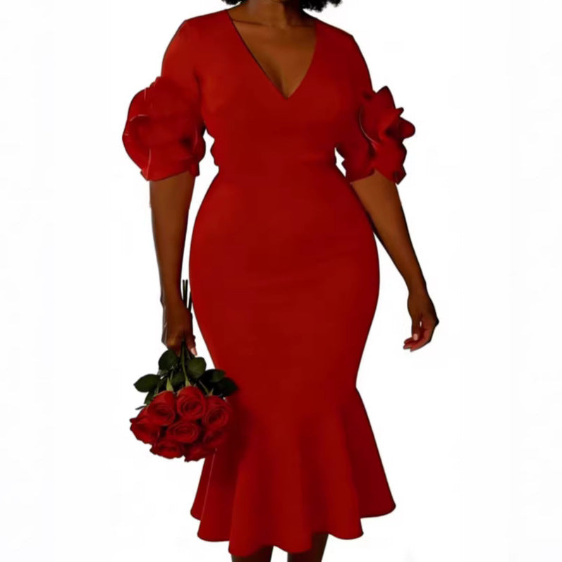 Robe ajustée pour femmes avec manches volantées et détails en dentelle Mirla