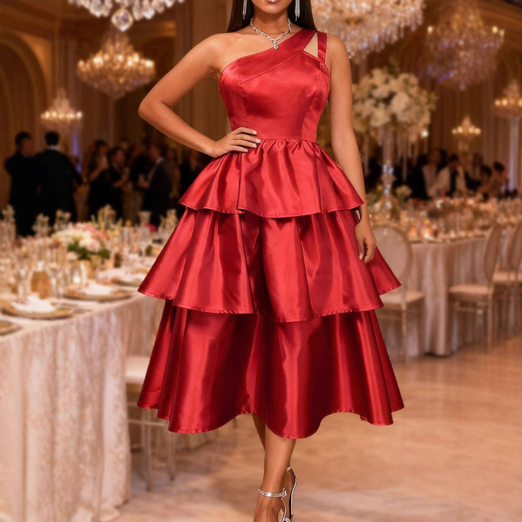 Robe maxi femme avec bretelle asymétrique et volants volumineux Mirla