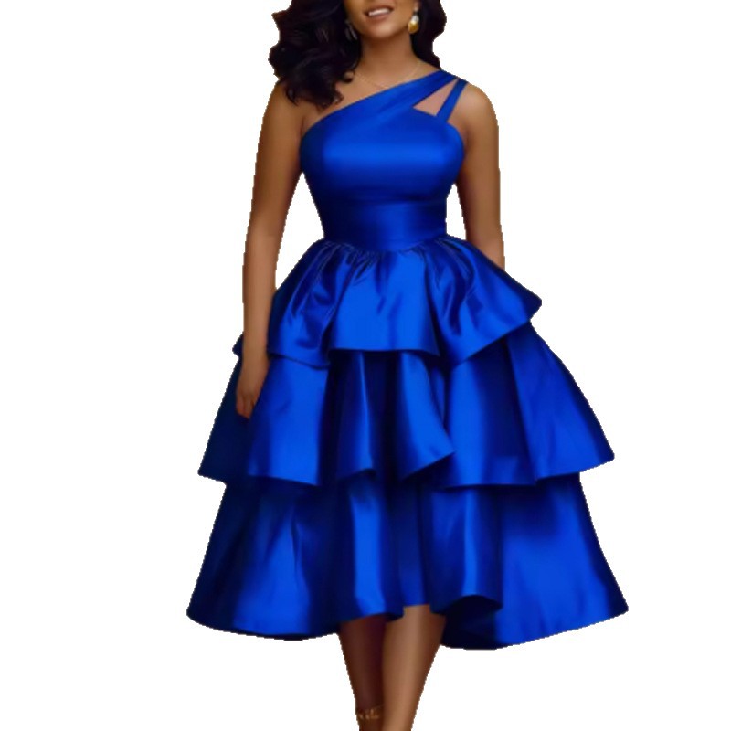 Robe maxi femme avec bretelle asymétrique et volants volumineux Mirla