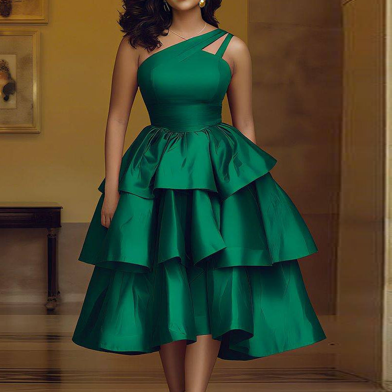 Robe maxi femme avec bretelle asymétrique et volants volumineux Mirla