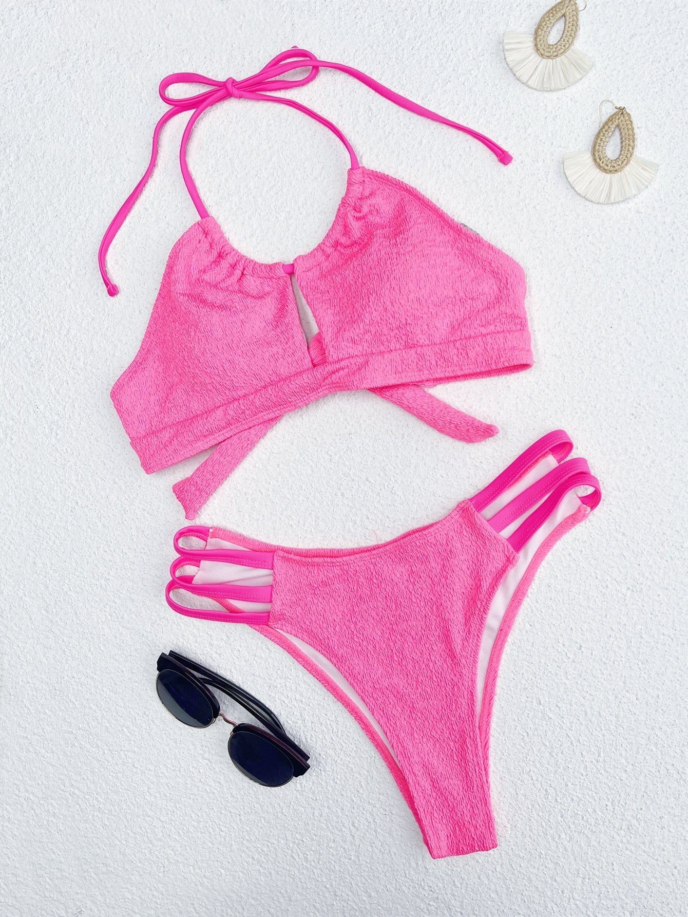 Ensemble Bikini Femme | Bikini à Découpe avec Tissu Texturé & Bandes de Hanche