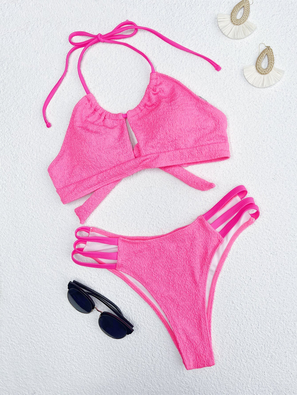 Ensemble de Bikini Femme | Bikini à Découpe avec Tissu Texturé & Bandes de Hanche