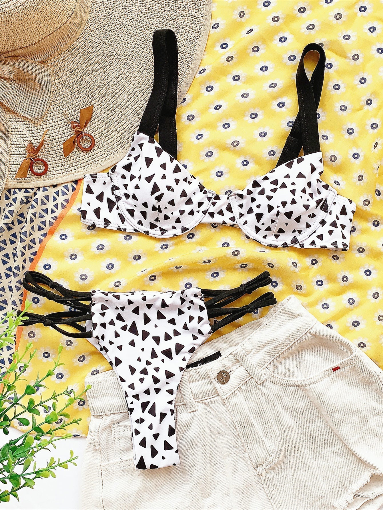 Ensemble Bikini Femme | Haut à Armatures avec Imprimé Géométrique & Bretelles Multiples