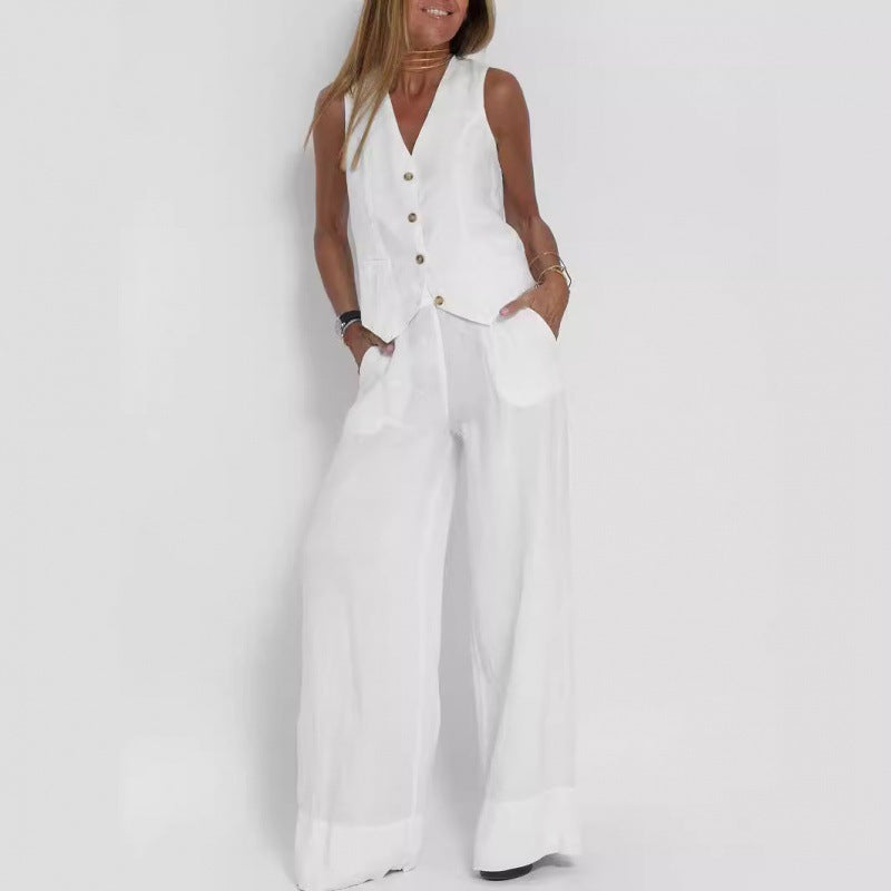Elena | Ensemble élégant de gilets en lin avec pantalon large