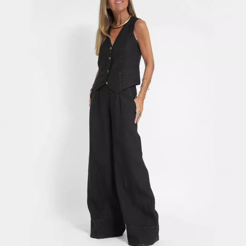 Elena | Ensemble élégant de gilets en lin avec pantalon large