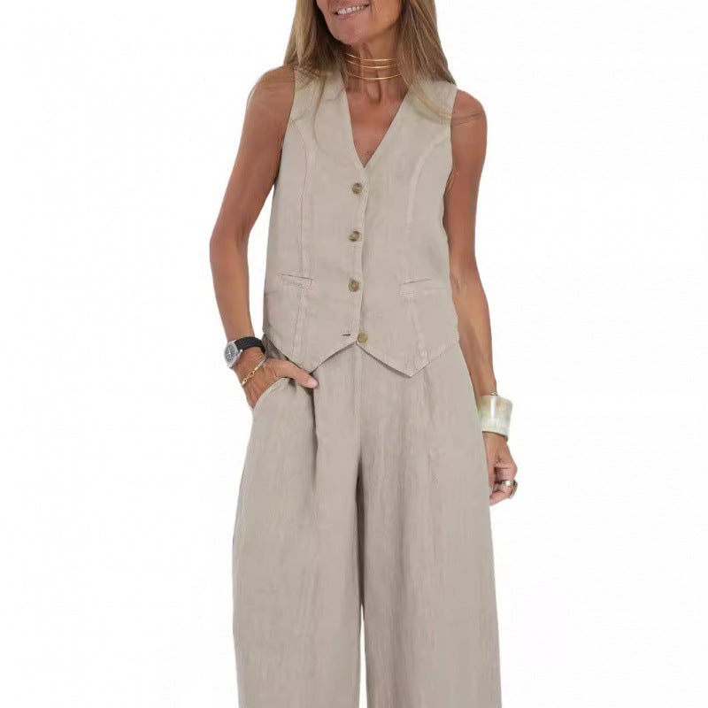 Elena | Ensemble élégant de gilets en lin avec pantalon large