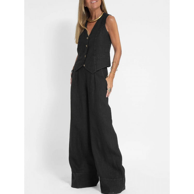 Elena | Ensemble élégant de gilets en lin avec pantalon large