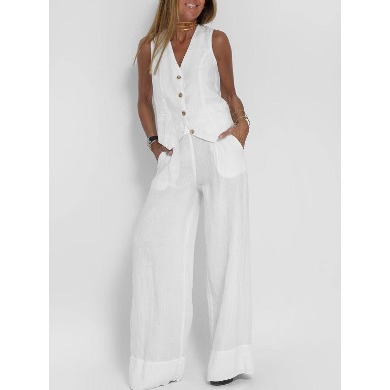Elena | Ensemble élégant de gilets en lin avec pantalon large