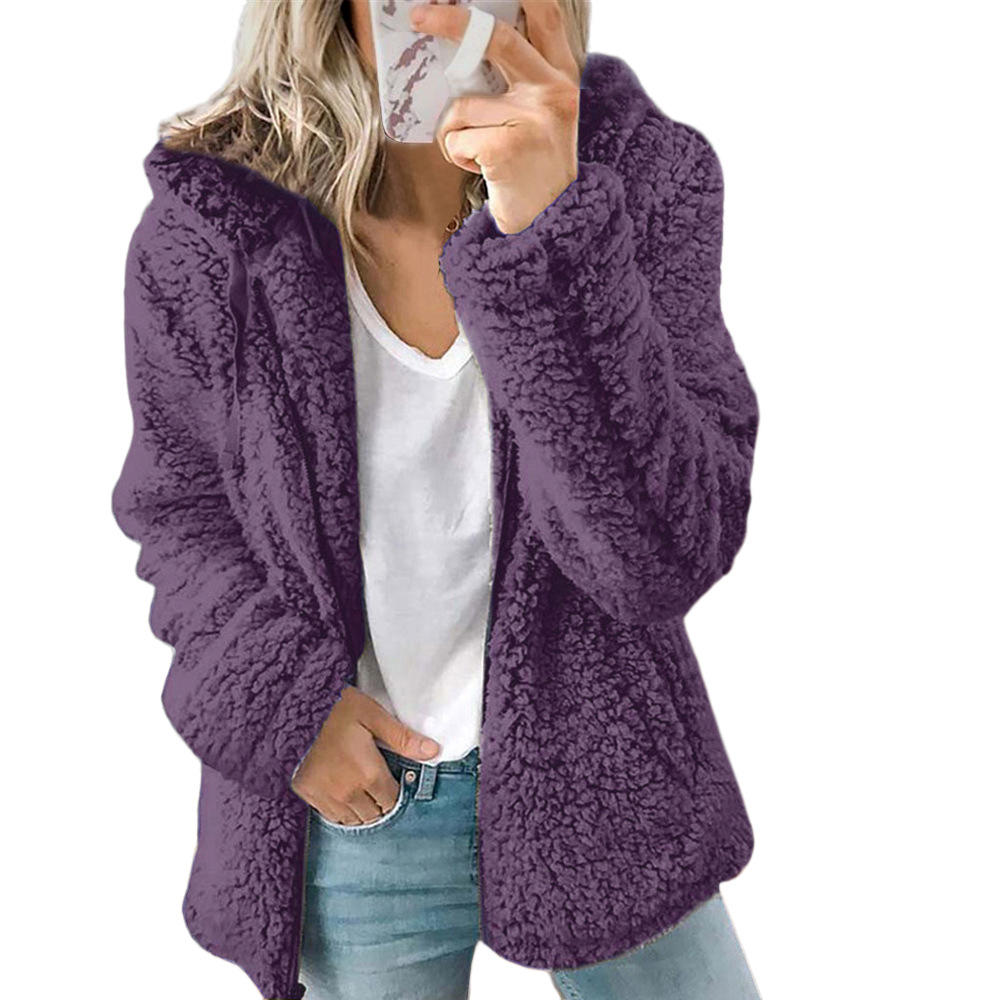 Mode Femme | Élégant Manteau en Peluche Ours Teddy : Manteau en Fleece Doux avec Poches et Fermeture Éclair