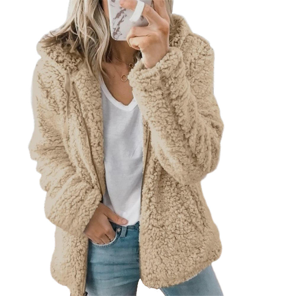Mode Femme | Élégant Manteau en Peluche Ours Teddy : Manteau en Fleece Doux avec Poches et Fermeture Éclair