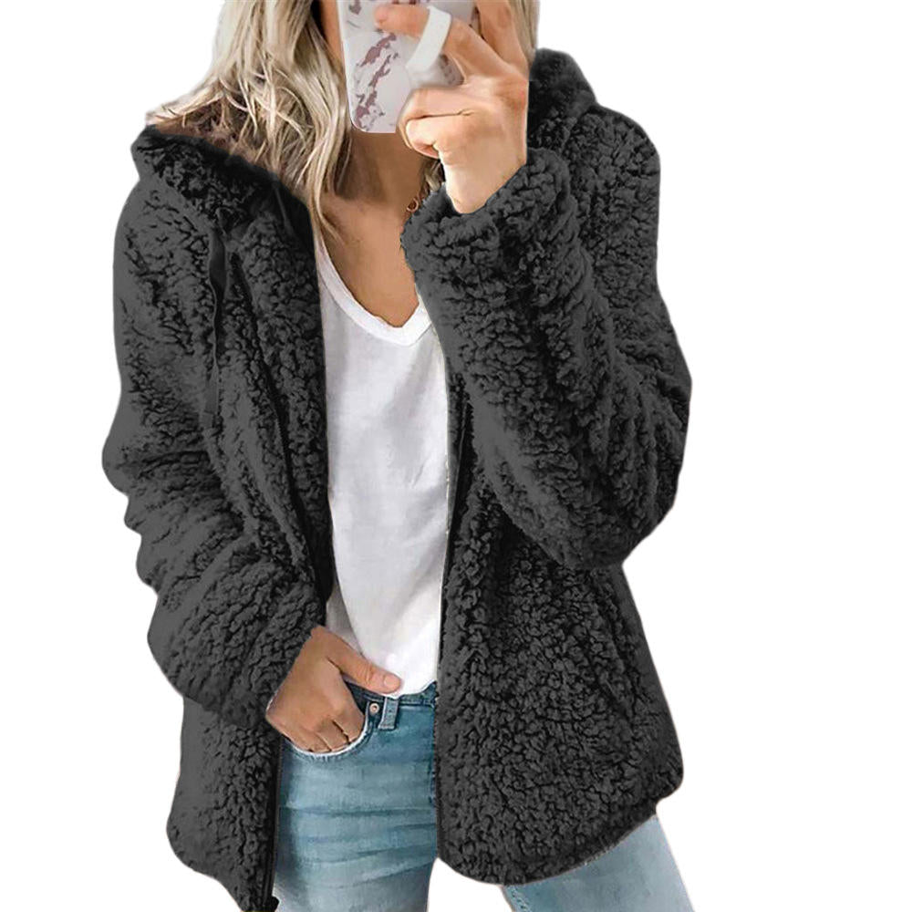 Mode Femme | Élégant Manteau en Peluche Ours Teddy : Manteau en Fleece Doux avec Poches et Fermeture Éclair