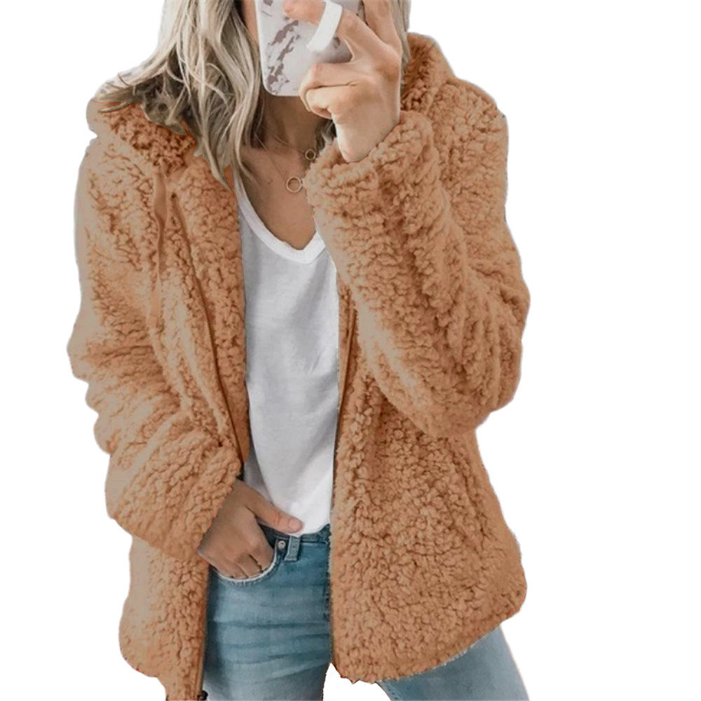 Mode Femme | Élégant Manteau en Peluche Ours Teddy : Manteau en Fleece Doux avec Poches et Fermeture Éclair