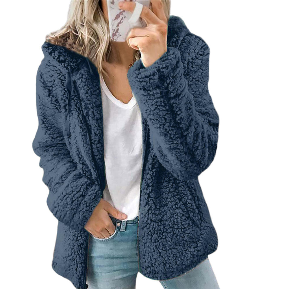 Mode Femme | Élégant Manteau en Peluche Ours Teddy : Manteau en Fleece Doux avec Poches et Fermeture Éclair