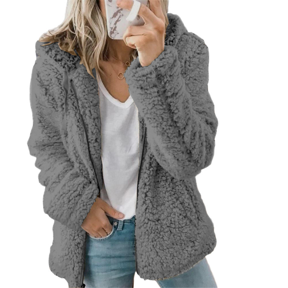 Mode Femme | Élégant Manteau en Peluche Ours Teddy : Manteau en Fleece Doux avec Poches et Fermeture Éclair