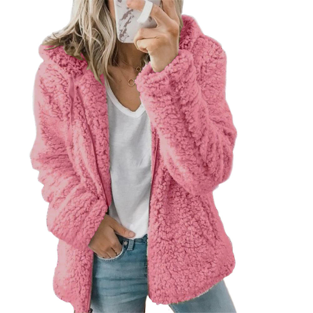 Mode Femme | Élégant Manteau en Peluche Ours Teddy : Manteau en Fleece Doux avec Poches et Fermeture Éclair