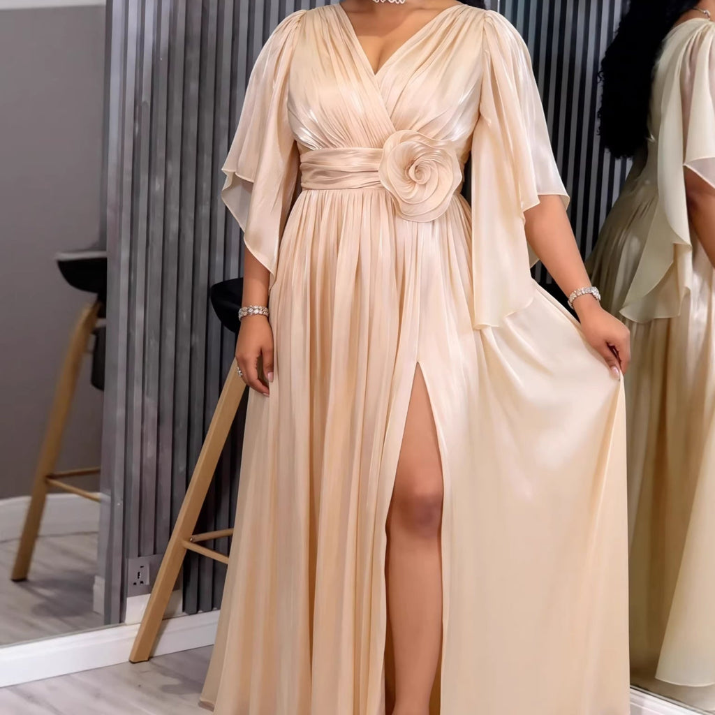 Robe Maxi Flottante pour Femmes avec Élégantes Manches Volantes et Ceinture Mirla
