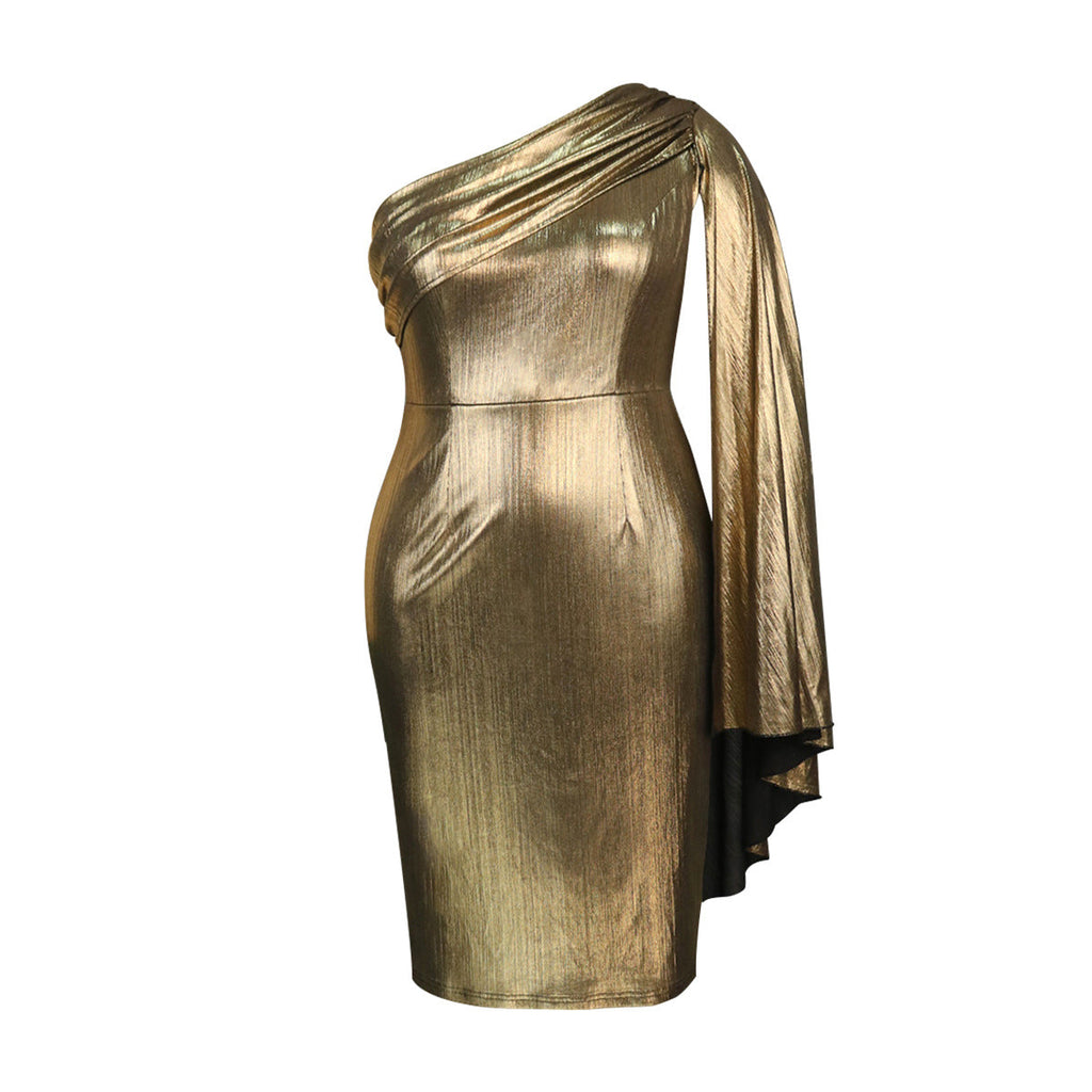 Robe de Soirée Glamour à Épaule Unique avec Tissu Scintillant Mirla